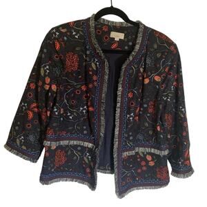 LOFT Women's Primavera Strawberry Floral Fringe Career Wear Blazer Jacket Sz 12